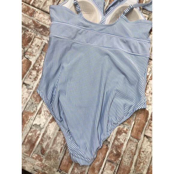 Time Tru Womens Ruffle Strap One Piece Swim Bathing Suit Padded L 12-14 Blu/whit - Picture 7 of 9